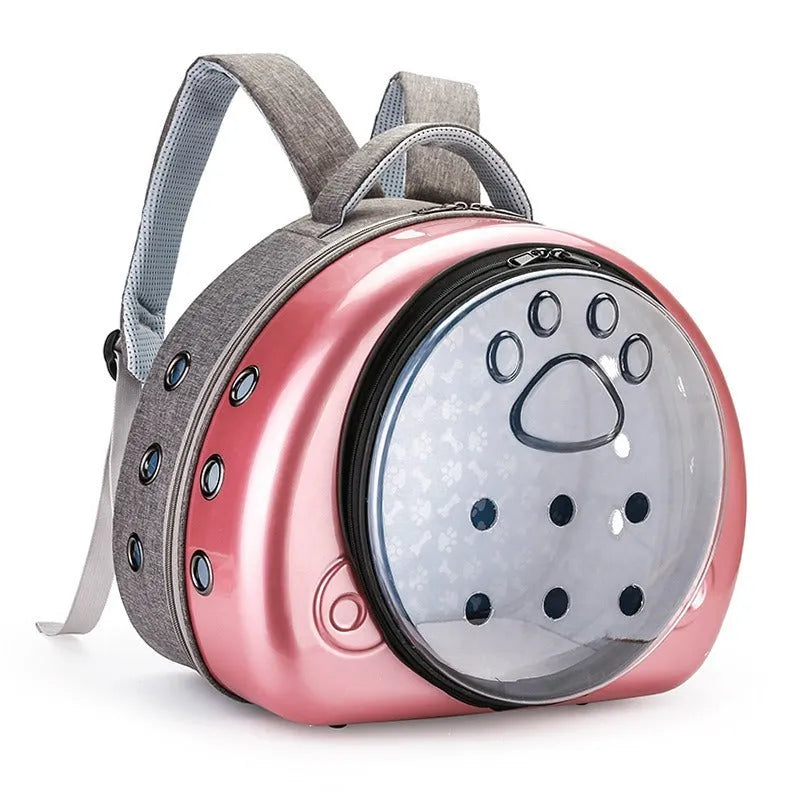 Transparent space capsule design cat carrier bag in a choice of rose gold, silver or champagne gold colour.