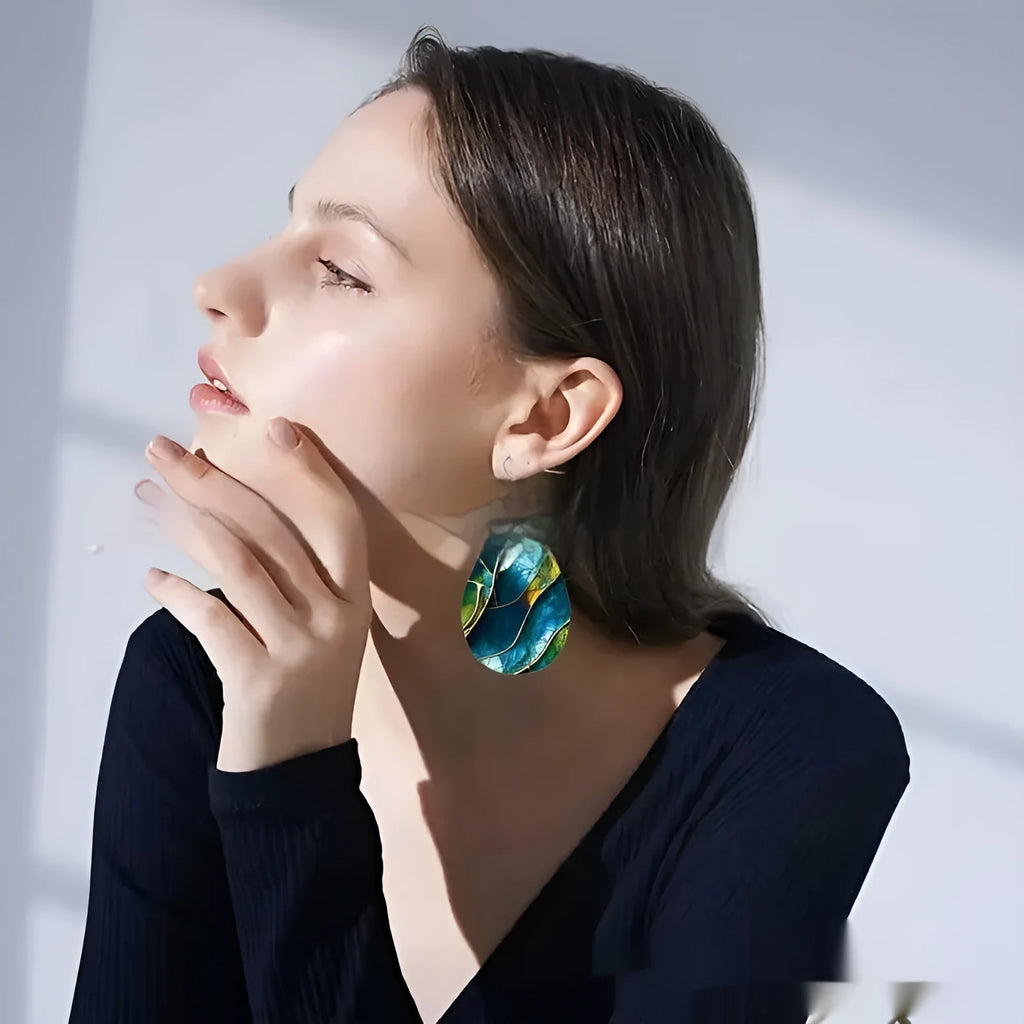 Acrylic flat branch knot drop earrings with printed patterns in style 1 and style 2