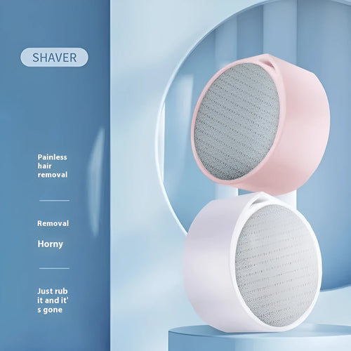 White and blue 2-in-1 nanoscale glass epilator and foot grinder device for personal grooming.