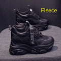 Women's black mesh platform casual shoes with hollow-out toe holder and TPR sole