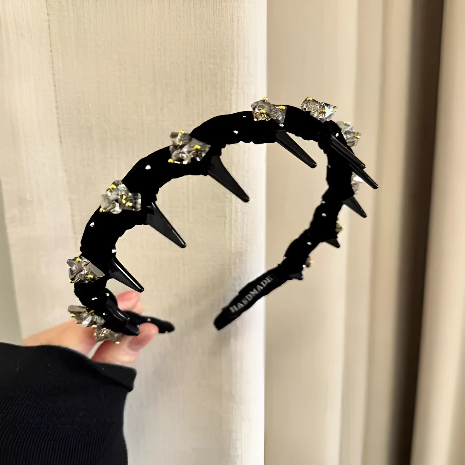 French velvet hairband with crystal wave pressing in wine red colour for non-slip high head hair bundling