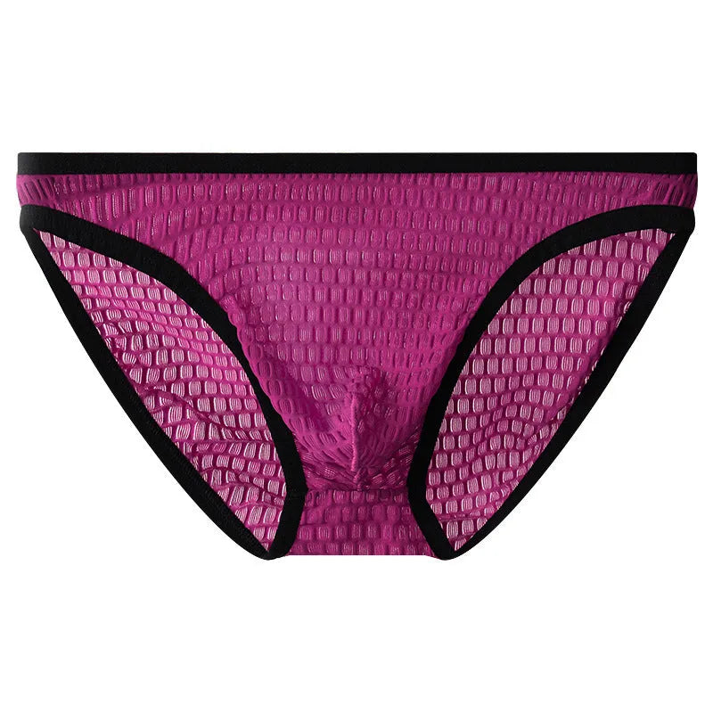Men's low waist transparent lace underwear in black with quick-drying nylon fabric