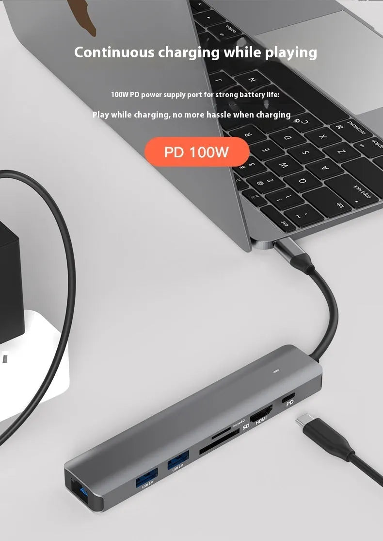 USB-C to 7-port card reader hub with SD and TF slots and PD charging port