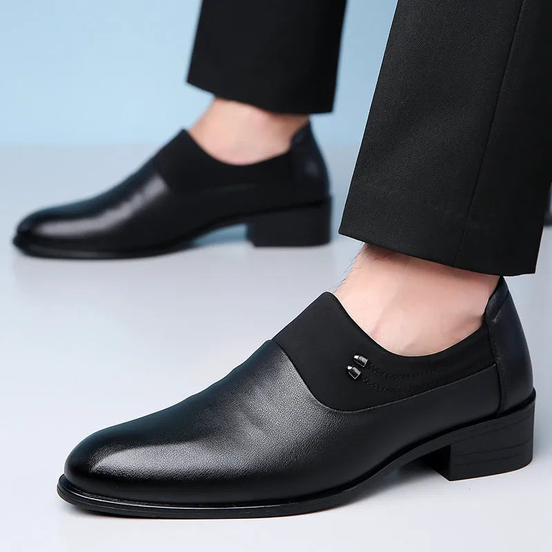 Men's business leather pointed toe pumps in white with low-top PU upper and rubber sole