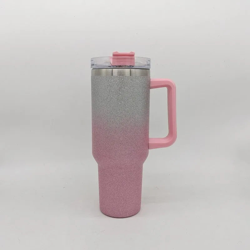 Large stainless steel vacuum insulation cup with double-layer construction in rainbow colour option