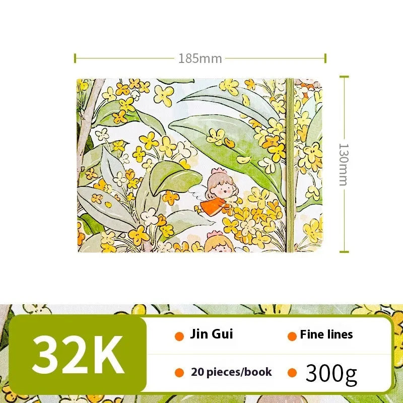 Feiluniao handmade fabric watercolour sketchbook with colourful themed cover, 185mm long.