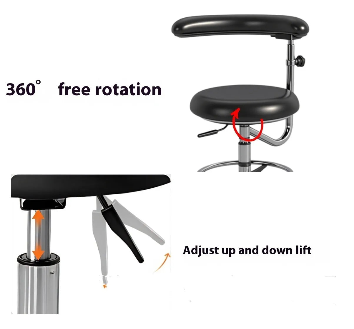 Black leather dental hospital chair for patient treatment and examination.