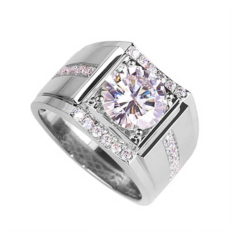 Men's geometric diamond zircon ring with adjustable opening in electroplated rose gold finish