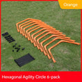 Set of six foldable hexagon football agility training rings in yellow, green and orange colours