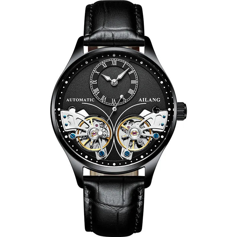 Titanium automatic watch with tourbillon and moon phase display on wrist