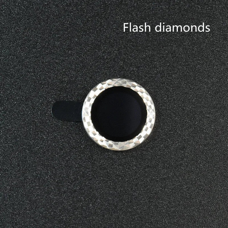 iPhone camera lens protection film with aluminium alloy ring and diamond pattern tempered glass.