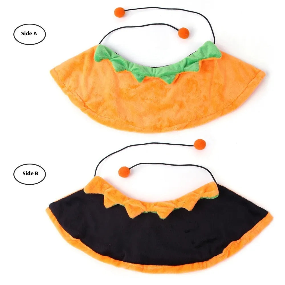 Halloween pumpkin pet cloak reversible design for dogs and cats with plush material