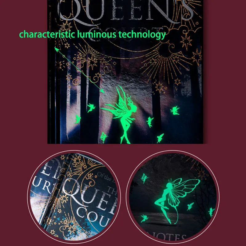 A5 luminous hardcover notebook with night elves design showing blue and purple colour options