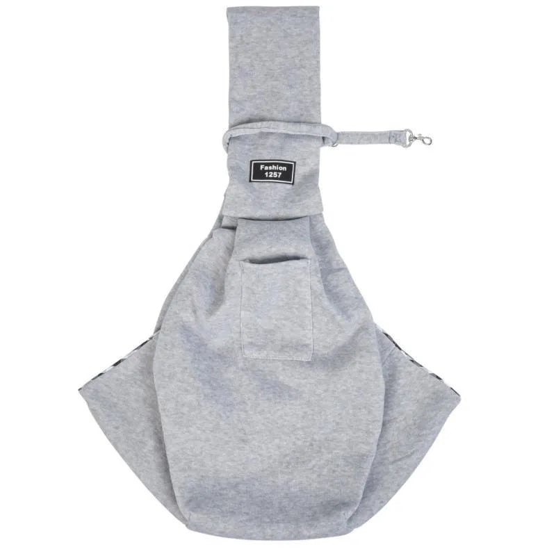 A folded and unfolded collapsible cat messenger bag with mesh panels, shown in blue.