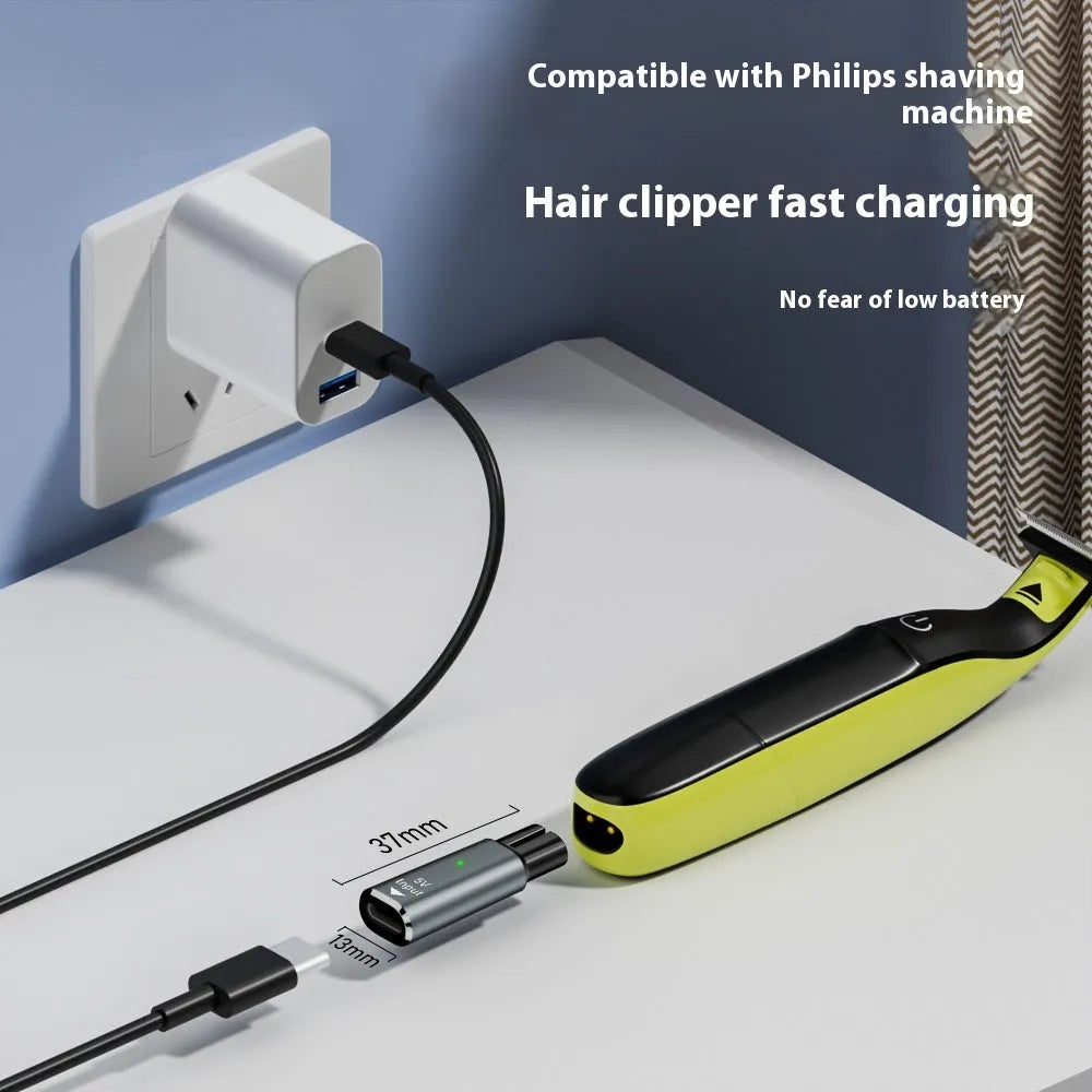 Black USB C charging adapter for electric shavers with aluminium alloy construction and 4.3V output
