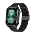 Smart watch with AMOLED screen and stainless steel case on silicone wrist strap