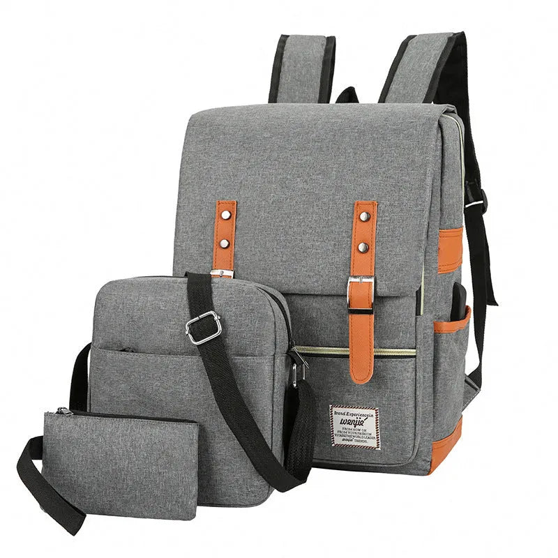 Three-piece waterproof Oxford cloth business backpack in grey with curved shoulder straps