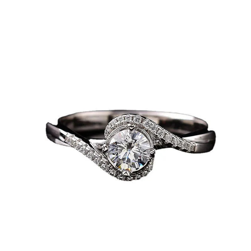 Geometric copper ring with adjustable opening, synthetic moissanite angel eyes design and zircon stone inlays