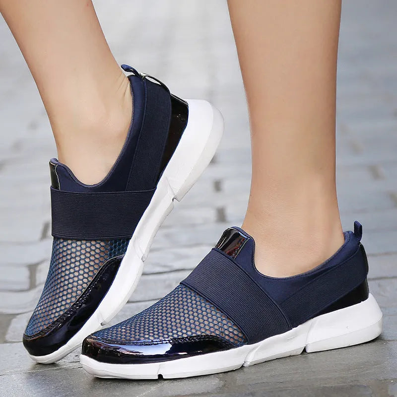 Women's low-cut breathable mesh sneakers in blue, black, or grey with PU midsole