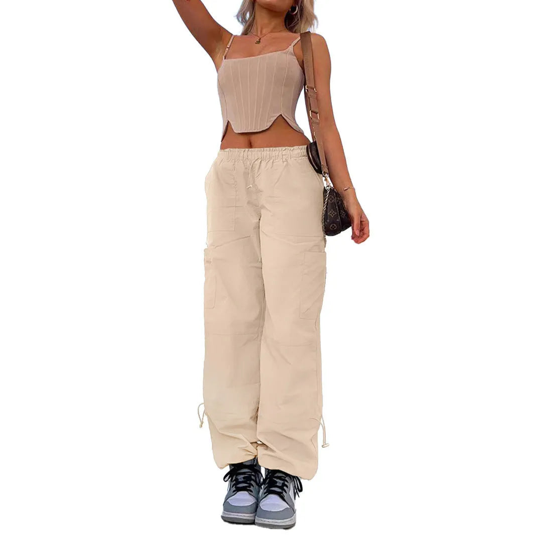 Men's loose fit straight leg cargo pants in grey with multiple pockets