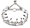 Stainless steel dog training prong collar with adjustable chain links and rubber comfort tips