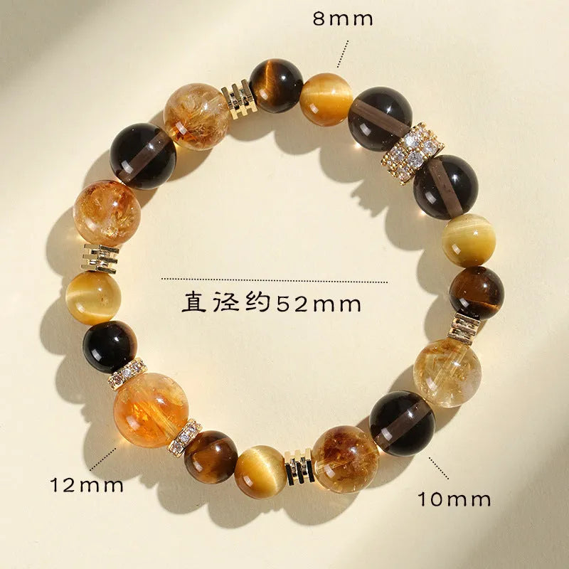 Women's natural yellow tower design crystal string beads bracelet with 10mm Jinba beads
