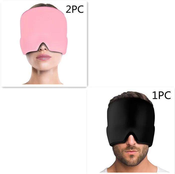 Black elastic cloth gel eye mask for headache relief with adjustable headband
