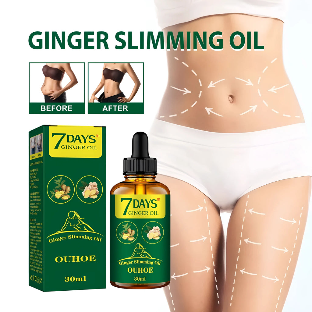 30ml bottle of ginger body shaping essential oil for thigh firming and muscle slimming care