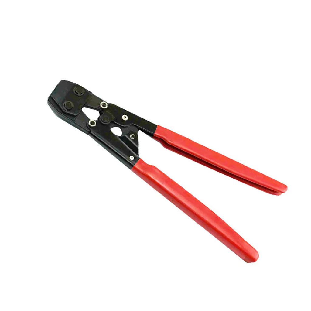 Metal PEX clamp tool set with carbon steel cutting edge and red cloth clamp