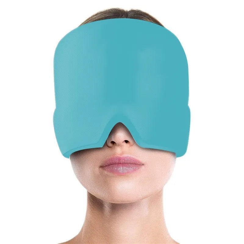 Black elastic cloth gel eye mask for headache relief with adjustable headband