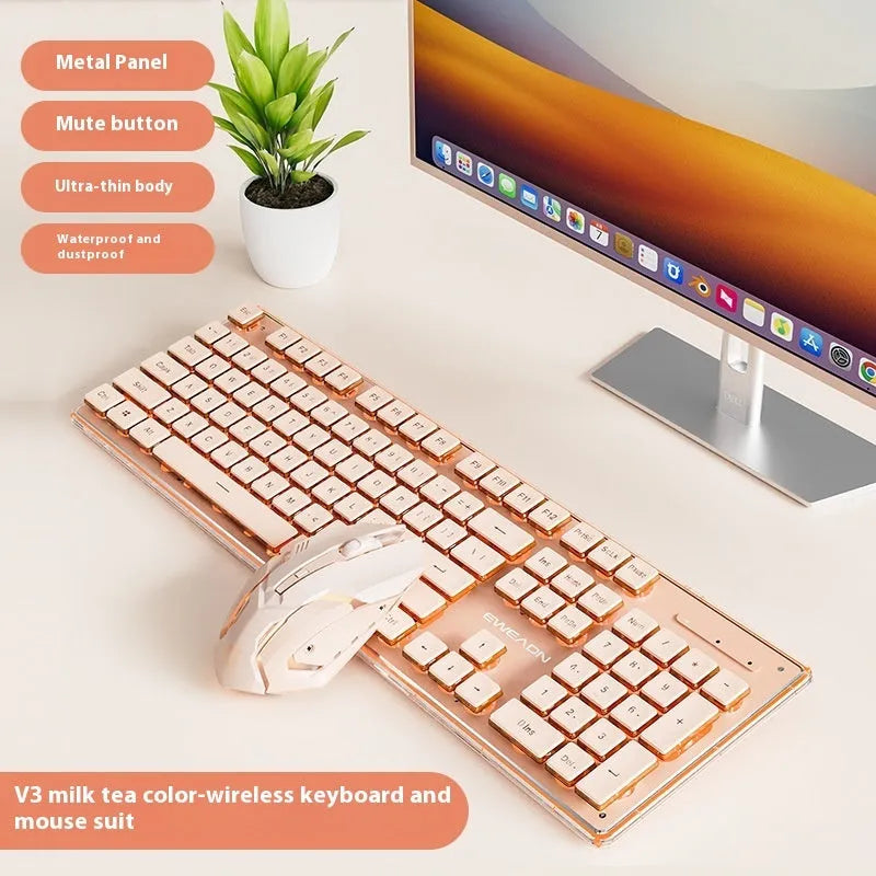 Prewalker V3 wired and wireless keyboard and mouse set in retro green colour on a desk