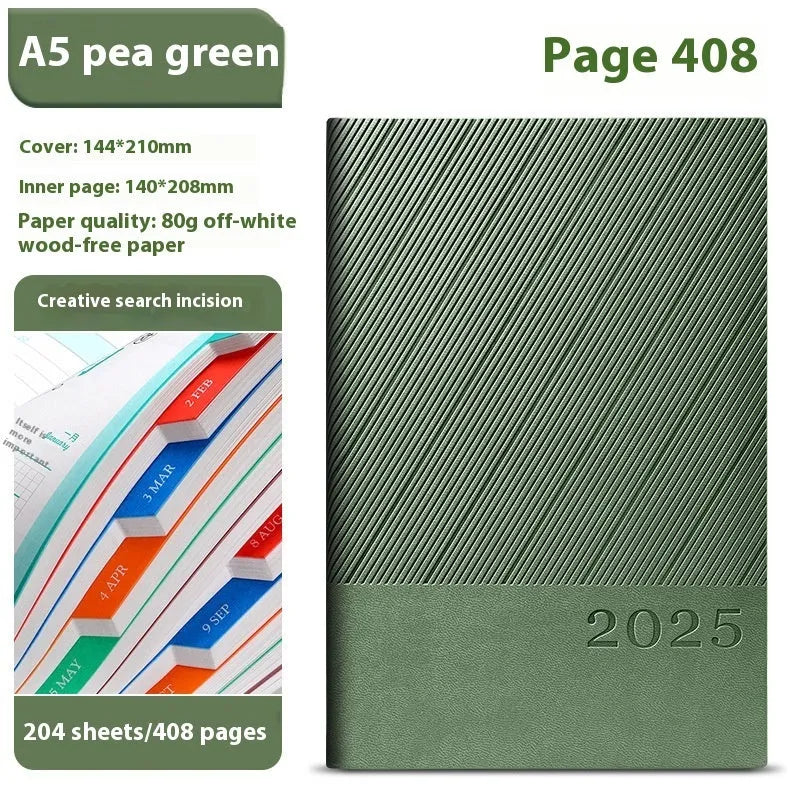 A5 office notepad with striped PU leather cover showing 204 sheets of thickened paper