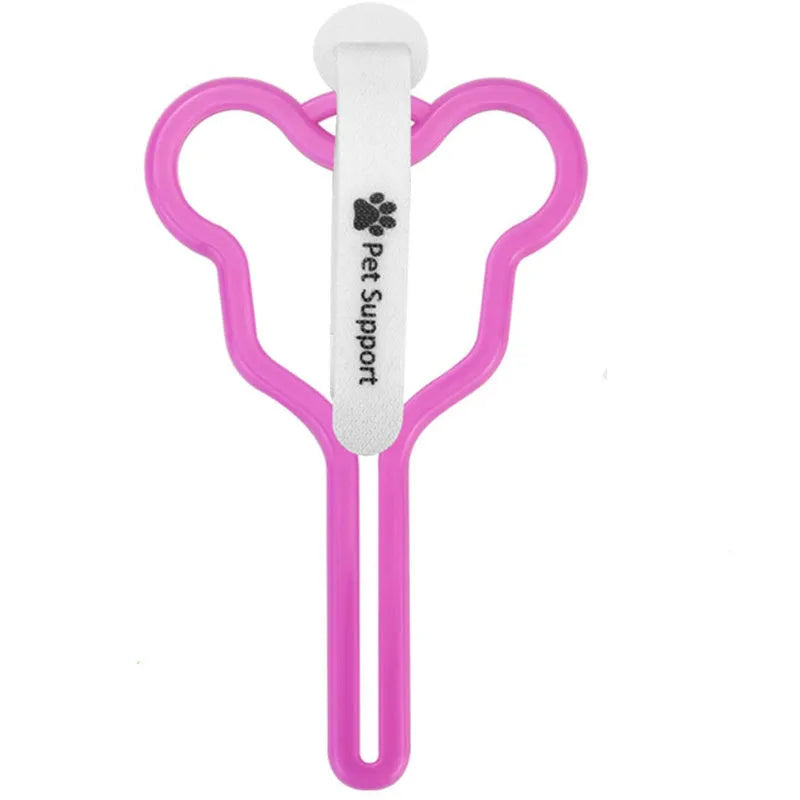 Dog poop bag holder with hands-free clip and adjustable Velcro strap in random colour selection