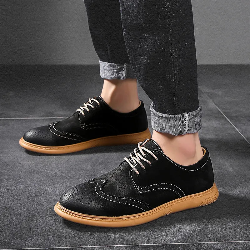 Men's low top business leather shoes in grey with lace-up design and leather toe cap