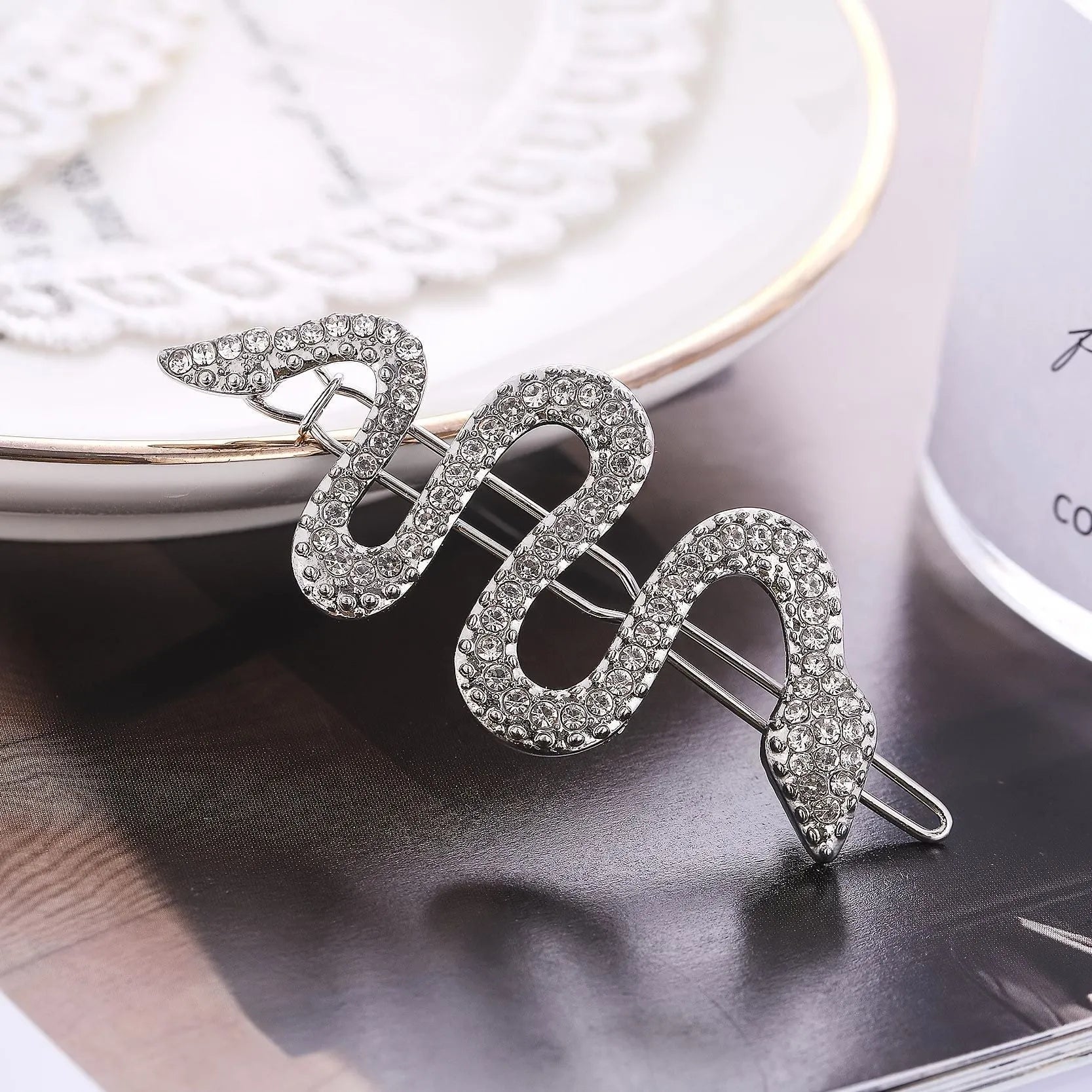 Korean vintage snake design hair barrette with electroplated gold or silver finish