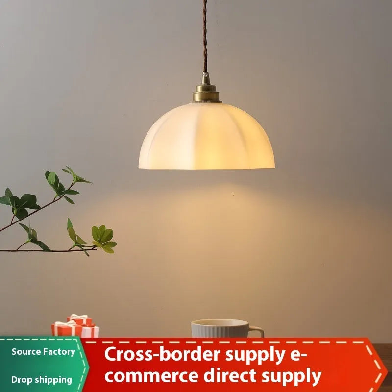 Chinese style copper glass indoor pendant droplight for bedroom or dining room.