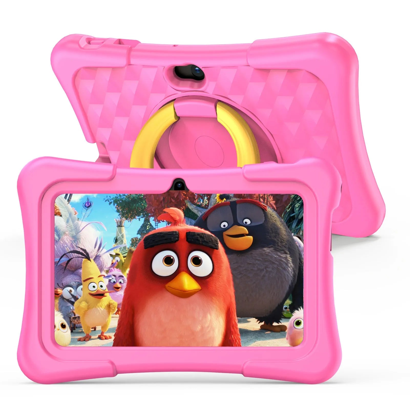 Blue children's educational tablet with silicone protective cover and rotation handle bracket