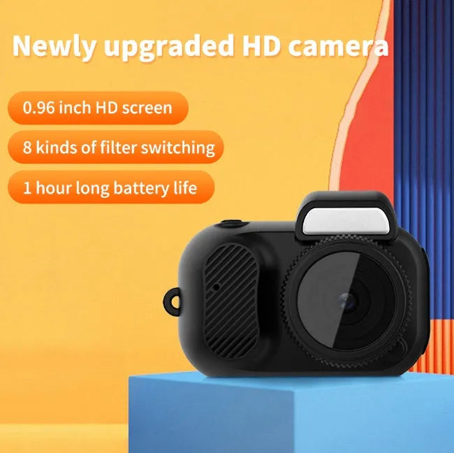 Black Y3000 HD compact outdoor sports camera with small LCD screen on front.
