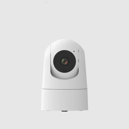 White indoor smart security camera with 1080p resolution and electronic zoom