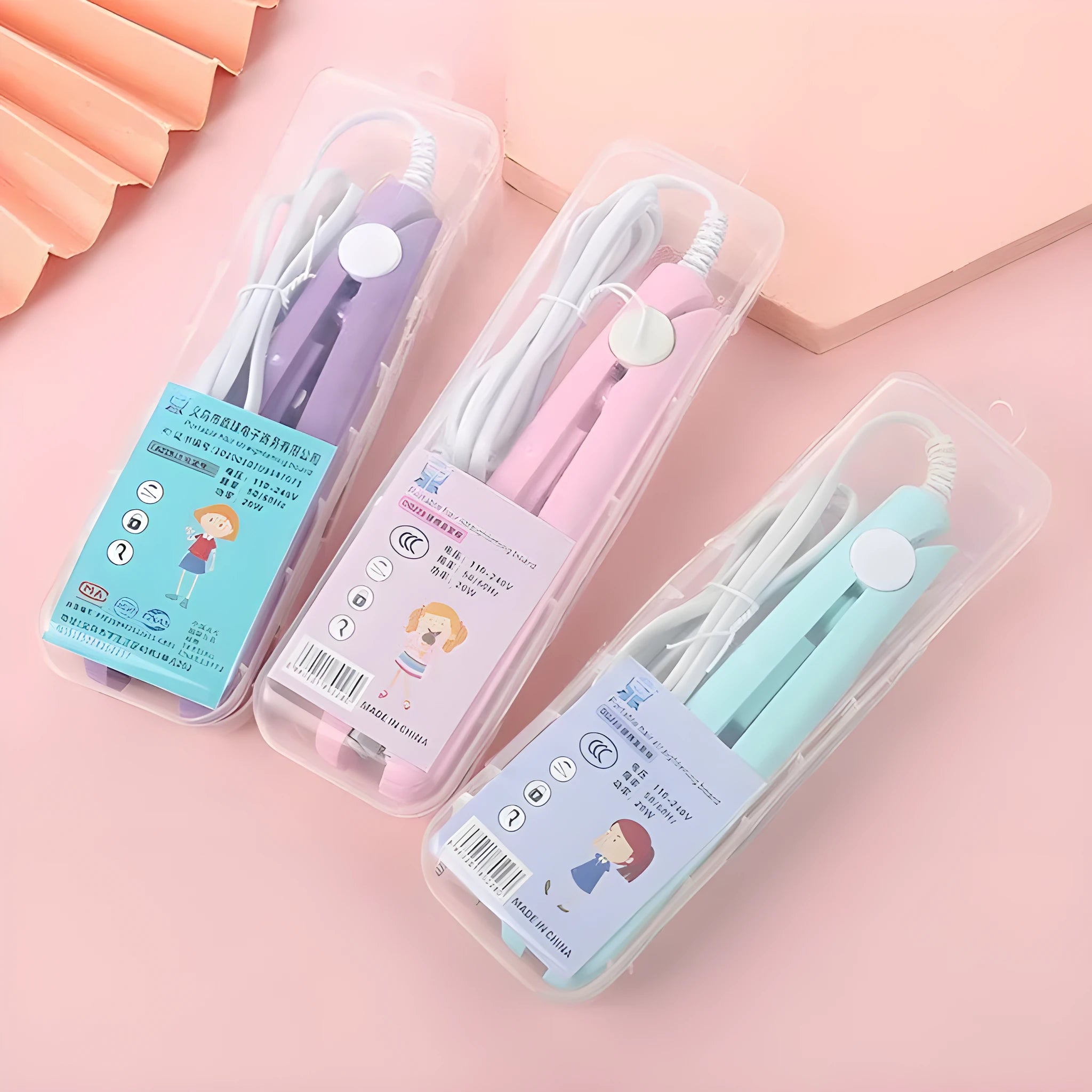 Mini hairdressing splint hair straightener in chosen colour with storage box and clip for bangs styling