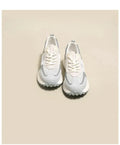 Women's grey and pink retro casual sneakers with mesh lining and rubber sole, low-top design