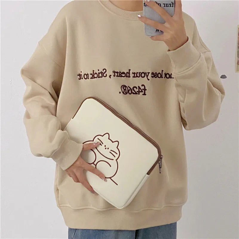 Embroidered animal design tablet protective sleeve with zipper closure in nylon material