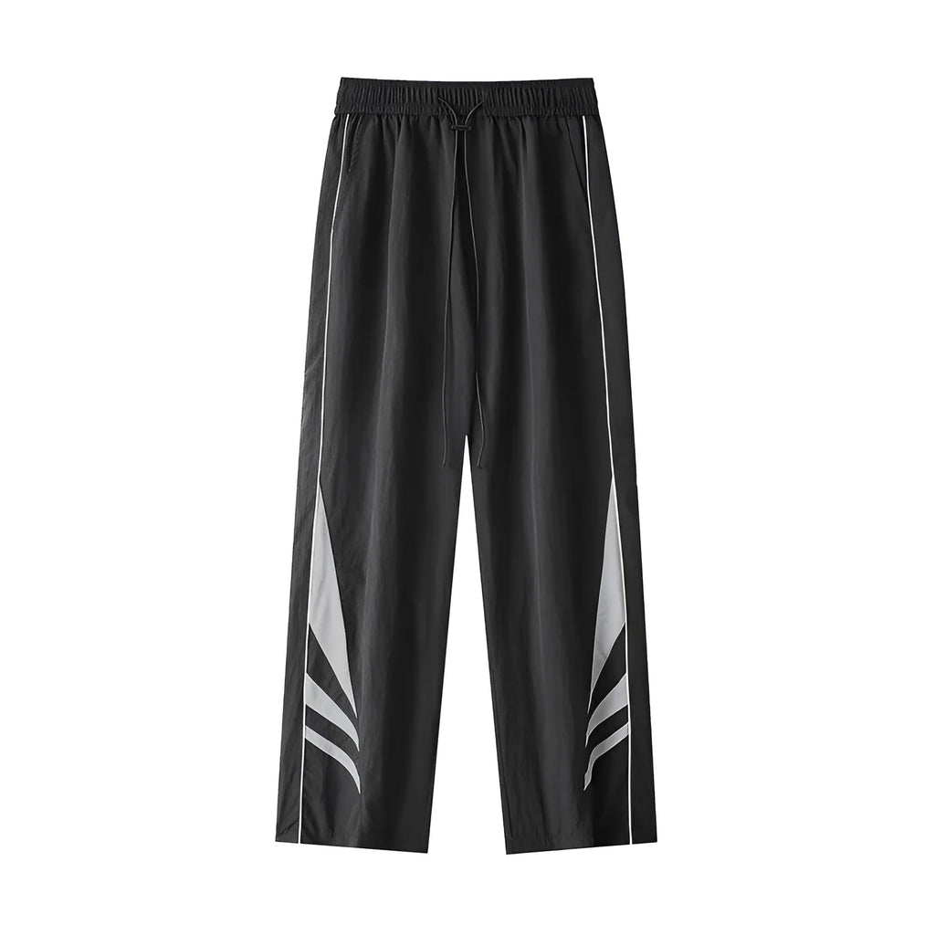 Men's straight-leg casual trousers in grey colour with elastic waistband and button fly