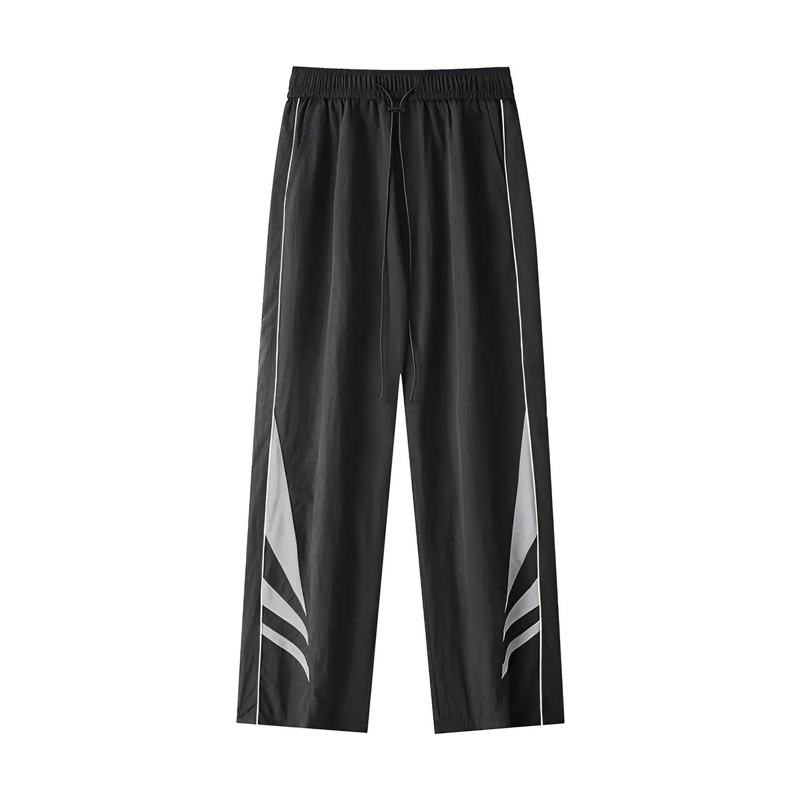 Men's straight-leg casual trousers in grey colour with elastic waistband and button fly