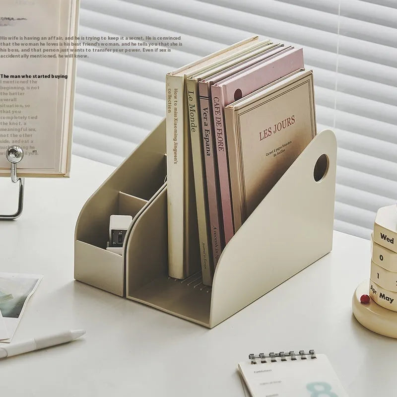 Plastic desktop stationery organiser with two-layer grid storage in milk coffee colour