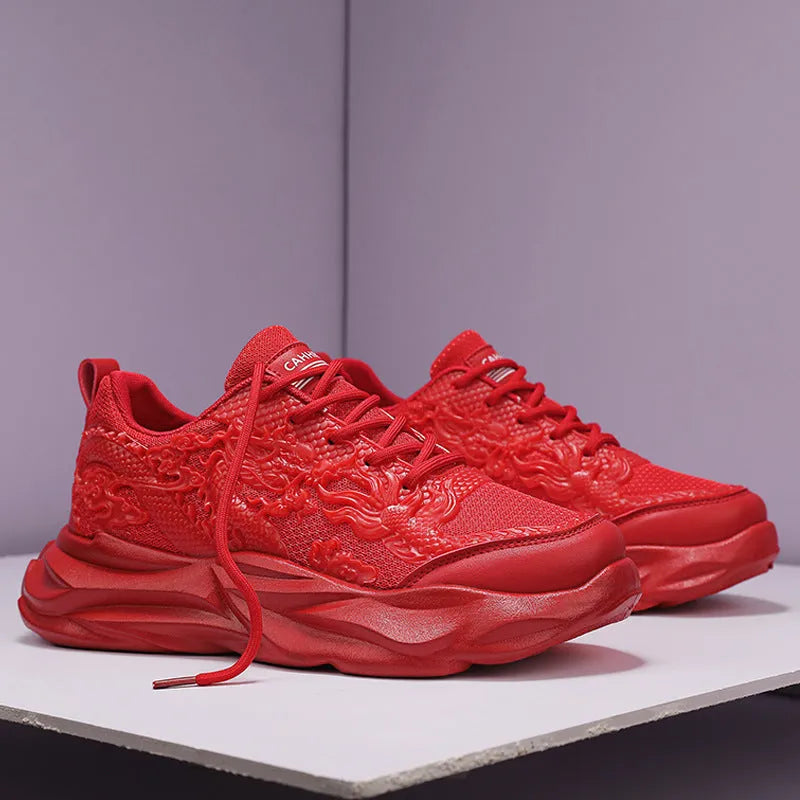 Dragon-themed casual sneakers with microfibre upper and rubber sole in Chinese Dragon design
