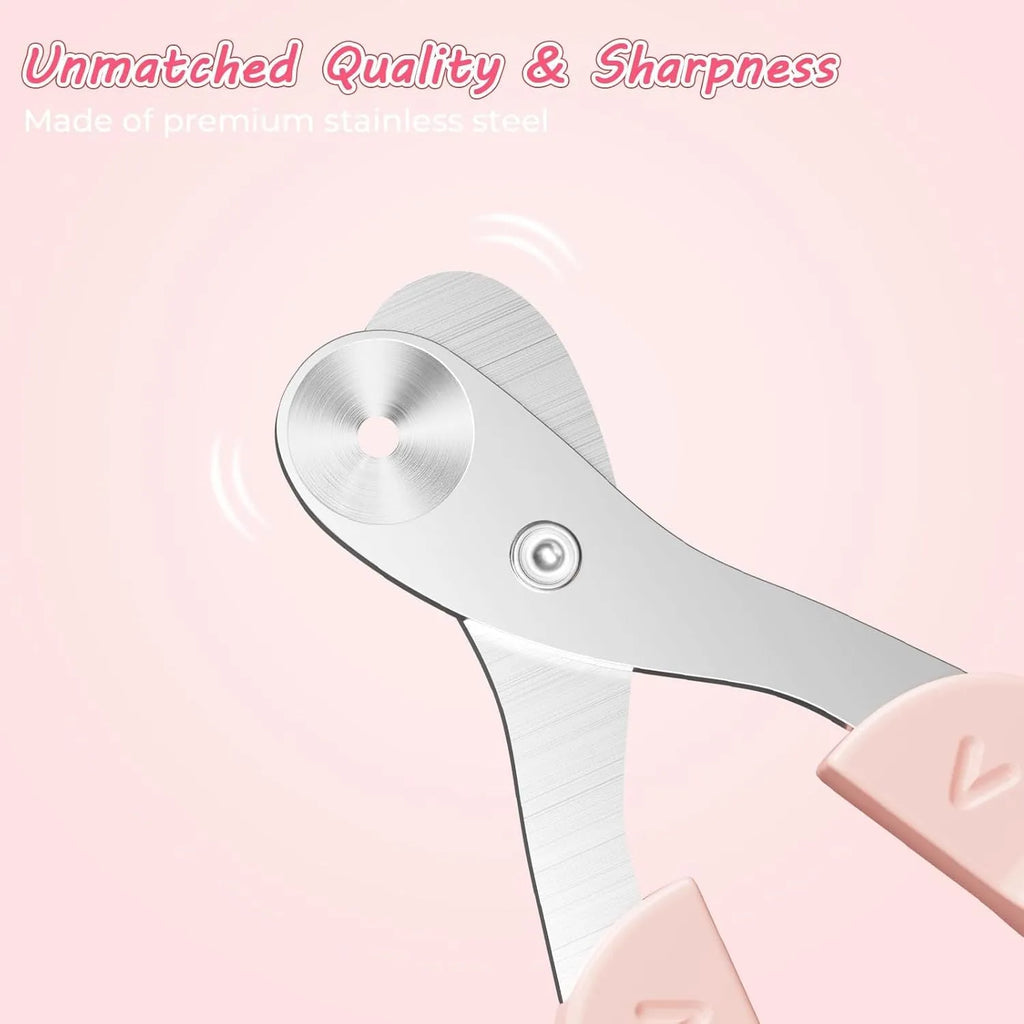 Cat nail clipper with positioning hole and non-slip handle in blue or pink colour