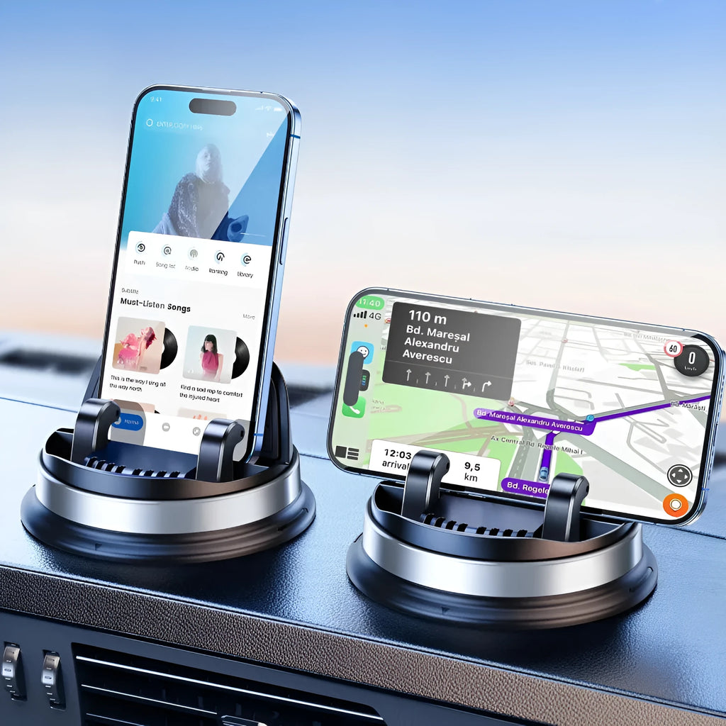 YQ09 rotating support suction cup phone holder on dashboard in black color with 360 degree rotation feature