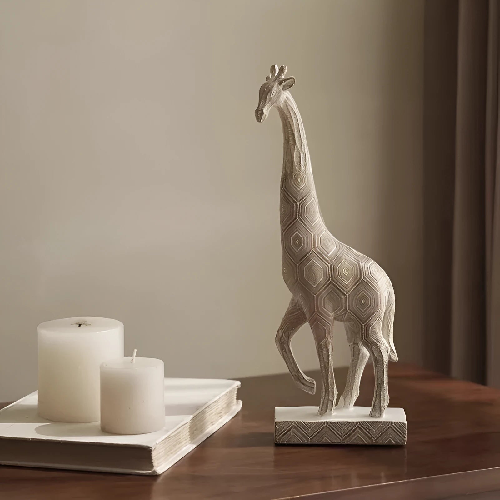 Wood colour resin giraffe ornament with European style design, 30.5 cm tall