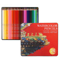Professional 24-colour water-soluble pencil set in silver metal tin box with brush
